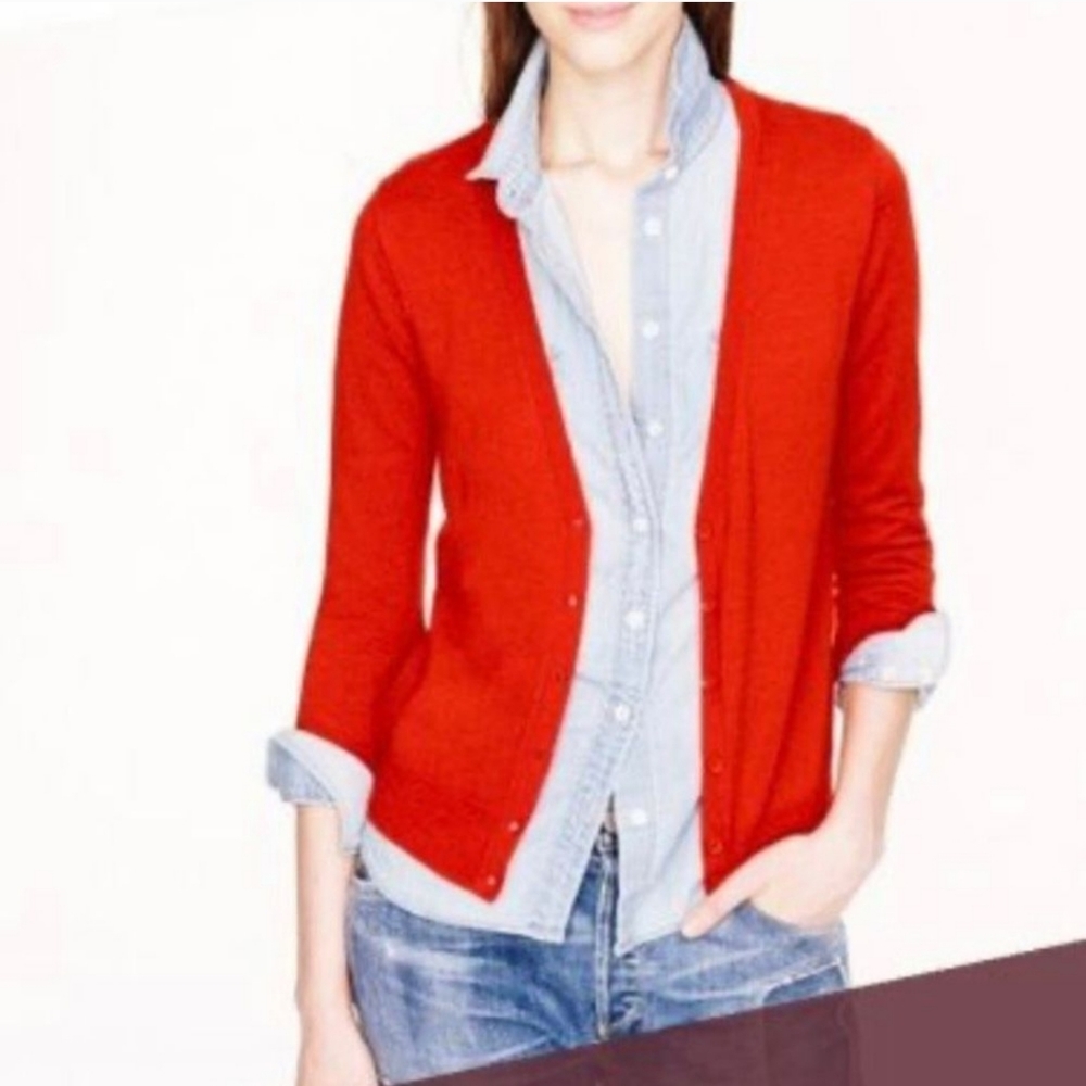 J.Crew Red Cotton Cardigan Sweater Size XS